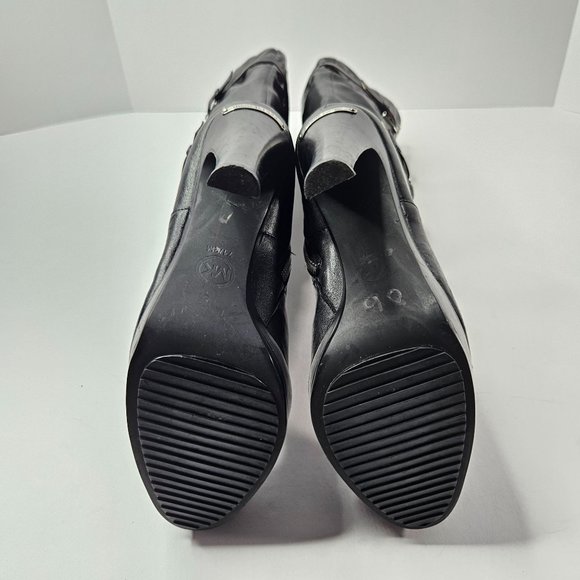 Michael Kors Stiletto High Heel Platform Boots Size 7.5 Black Leather Knee High - Picture 11 of 16
